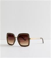 Dark Khaki Tortoiseshell Oversized Square Sunglasses New Look
