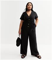 Women's Plus Size Black Button Up Jumpsuit Curves New Look