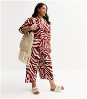 Women's Plus Size Brown Abstract Print Cropped Trousers Curves New Look