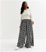 Women's Plus Size Abstract Black Palazzo Wide Leg Trousers Curves New Look