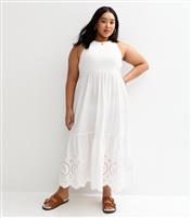 Women's Plus Size White Floral Cutout Tiered Midi Dress Curves New Look