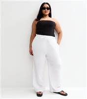 Women's Plus Size White Drawstring Waist Wide Leg Trousers Curves New Look