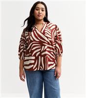 Women's Plus Size Brown Pattern Print Top Curves New Look