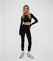 Women's Black Ribbed Long Sleeve Crop Top WKNDGIRL New Look