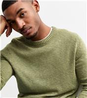 Men's Khaki Green Knit Crew Neck Jumper New Look