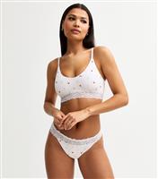 Women's White Strawberry Print Lace Trim Thong New Look