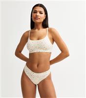 Women's Cream Floral Print Seamless Thong New Look