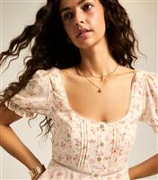 Women's Cream Floral Print Pintuck Milkmaid Top New Look