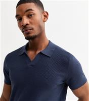 Men's Navy Regular Textured Knit Polo Top New Look