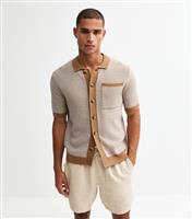 Men's Brown Regular Patterned Open Knit Shirt New Look