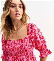 Women's Pink Floral Print Shirred Top New Look