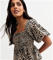 Women's Brown Leopard Print Shirred Tie Back Top New Look