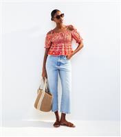 Women's Red Shell Print Tie Strap Off The Shoulder Top New Look