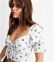 Women's White Blueberry Print Milkmaid Crop Top New Look