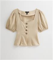 Women's Stone Linen Blend Button Up Top New Look