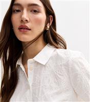 Women's White Floral Jacquard Embroidered Short Sleeve Shirt New Look