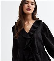 Women's Black Frill Trim Pintuck Blouse New Look