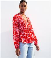 Women's Red Paisley Print V-Neck Top New Look