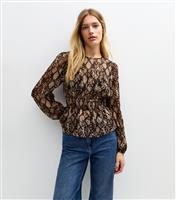 Women's Brown Snake Print Chiffon Semi Sheer Blouse New Look