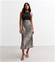 Women's Black Animal Print Satin Skirt Midi Dress New Look