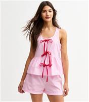 Women's Pink Checked Tie Up Top and Shorts Pyjama Set New Look