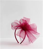 Burgundy Mesh Flower Fascinator New Look