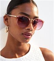Light Pink Round Frame Sunglasses New Look