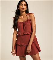 Women's Burgundy Textured Tie Strap Mini Dress New Look