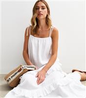 Women's White Crinkled Frilly Trim Midi Dress New Look