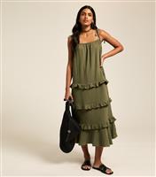 Women's Khaki Crinkled Frilly Trim Midi Dress New Look