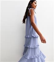 Women's Blue Crinkled Frilly Trim Midi Dress New Look