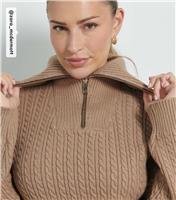 Women's by Zara McDermott Tan Cable Knit Quarter Zip Jumper Rise New Look
