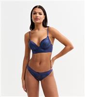 Women's Blue Foiled Lace Mesh Brazilian Briefs New Look