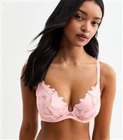 Women's Pink DD+ Satin Floral Appliqued Non Padded Bra New Look