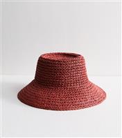 Dark Pink Straw-Look Structured Bucket Hat New Look
