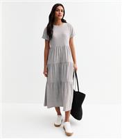 Women's Grey Jersey Tiered Skirt Midi Smock Dress New Look