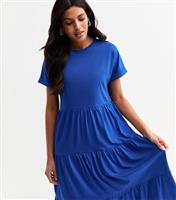 Women's Bright Blue Jersey Tiered Skirt Midi Smock Dress New Look
