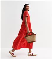 Women's Red Jersey Tiered Skirt Midi Smock Dress New Look