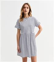 Women's White Stripe Print Smock Mini Dress New Look