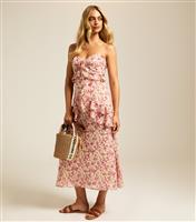 Women's Pink Floral Print Ruffle Trim Midi Dress New Look