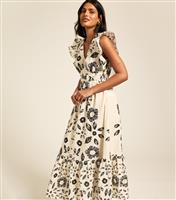 Women's Cream Floral Print Frill Sleeve Midi Dress New Look