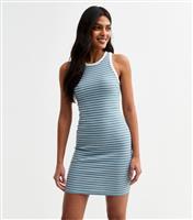 Women's Blue Ribbed Striped Racer Mini Dress New Look