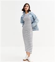 Women's White Striped Rib Jersey Midi Dress New Look