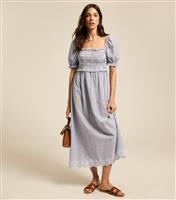 Women's Blue Lightweight Striped Puff Sleeve Midi Dress New Look