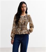 Women's Brown Leopard Print Shirred Top New Look