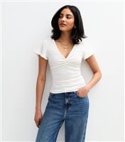 Women's Off White Ruched Crinkled Top New Look