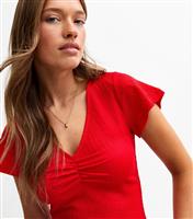 Women's Red Ruched Crinkled Top New Look