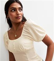 Women's Off White Crinkle Jersey Button Front Top New Look
