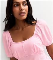 Women's Pink Crinkle Jersey Button Front Top New Look