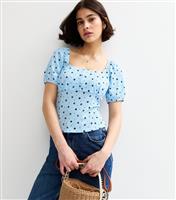 Women's Blue Crinkled Jersey Floral Print Top New Look